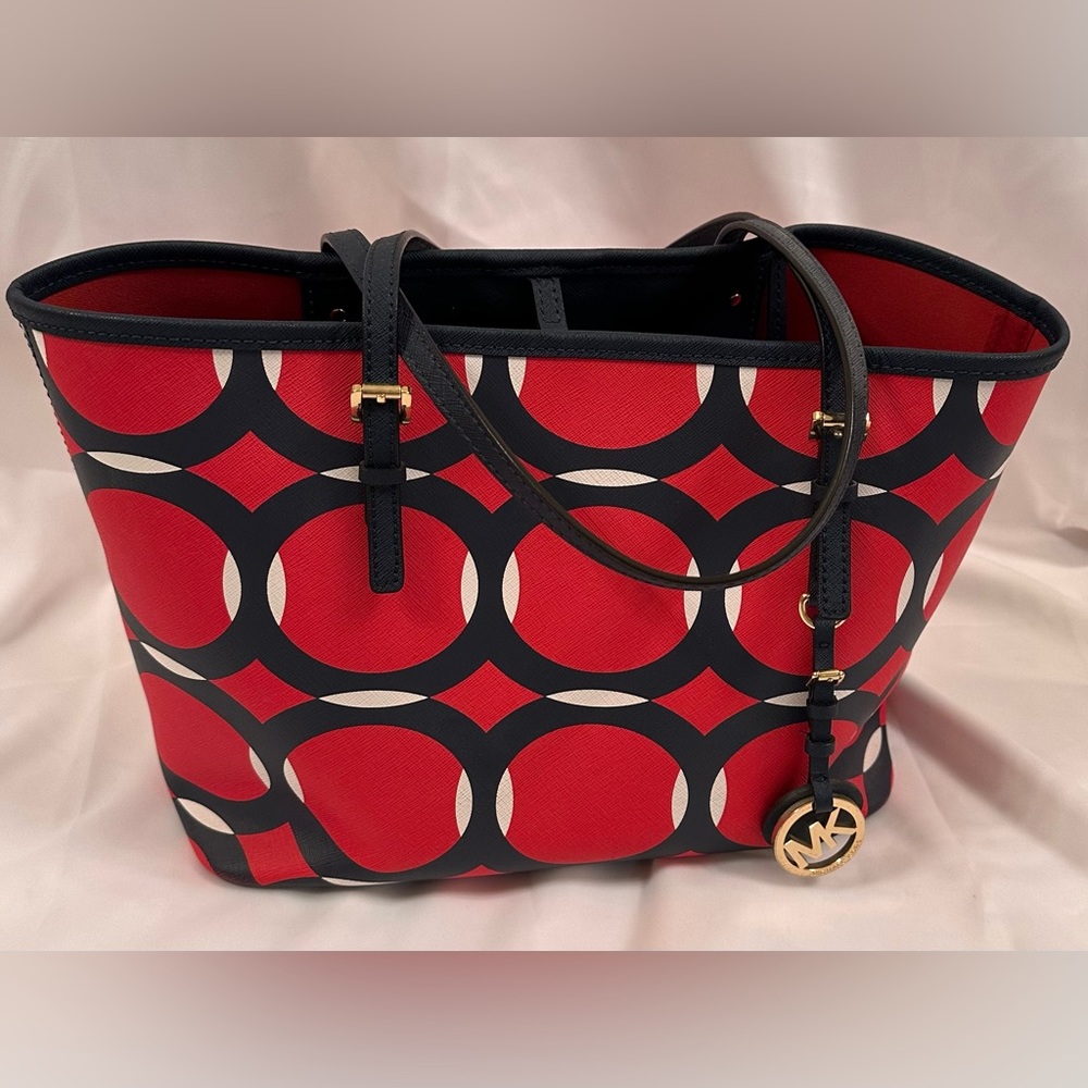 Michael Kors Vintage Bucket Purse, navy blue and red